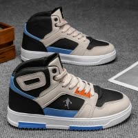 秋冬新款男士运动休闲中高帮篮球鞋时尚撞色拼接潮流运动鞋男