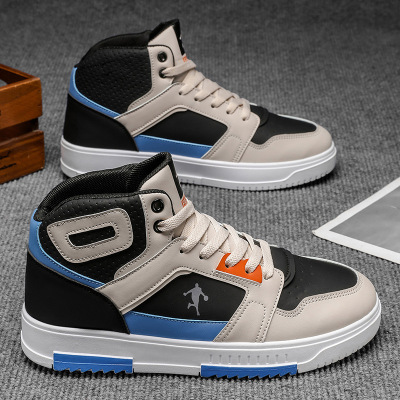 秋冬新款男士运动休闲中高帮篮球鞋时尚撞色拼接潮流运动鞋男