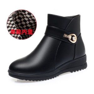 棉靴女冬季加绒保暖短靴女软底软面靴子加厚中年平底妈妈棉鞋女鞋