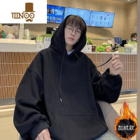 YANXU美式潮牌圆领纯色卫衣男宽松港风复古休闲连帽套头上衣外套