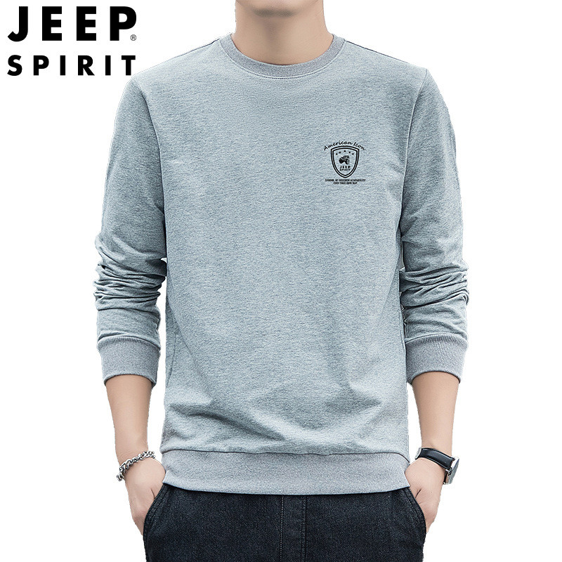 JEEP SPIRIT卫衣男秋款长袖T恤宽松运动上衣春秋圆领打底衫7604新