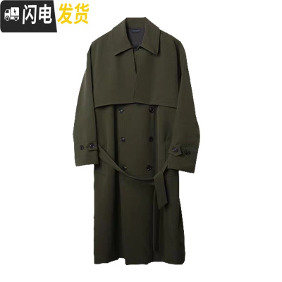 HLCOMAN地界二新款风衣男中长款韩版英伦风宽松帅气过膝双排扣修身薄外套风衣