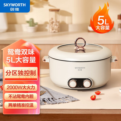 创维/SKYWORTH 5L 两档旋转调节 多功能家用鸳鸯电火锅 F202
