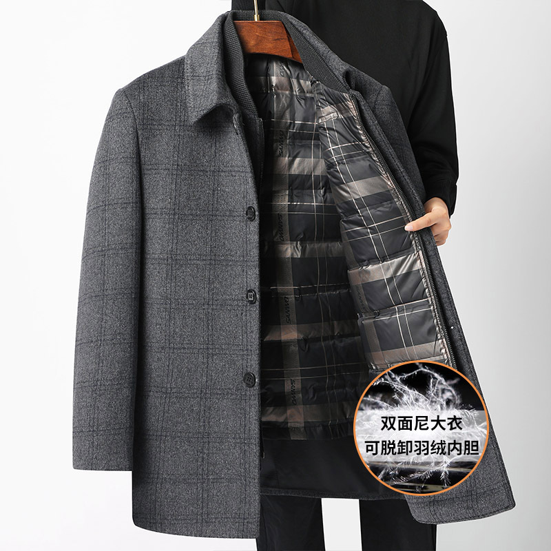 秋冬羽绒内胆脱卸双面呢大衣男中老年呢外套中长款羊毛大衣爸爸装_291