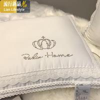 简约蕾丝花边60支长绒棉棉枕芯中高枕头超细仪征纤维棉无荧光 三维工匠