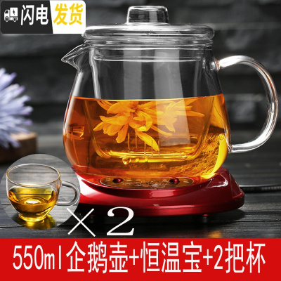 三维工匠溪漫耐热玻璃茶壶花茶壶泡茶壶透明过滤功夫茶 可高温花茶壶 550壶+恒温宝+2把杯茶具
