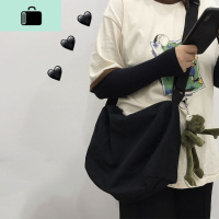 韩国ins风暗黑系纯色帆布包ulzzang日系原宿简约百搭学生斜挎包女NEW LAKE女斜挎包