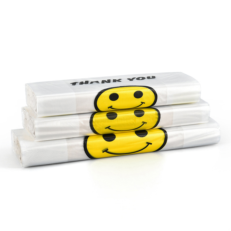 尺寸定制logo购物袋笑脸袋商超购物袋白色透明垃圾袋一次性笑脸袋