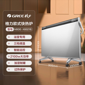 格力 (GREE)取暖器快热炉NBDE-X6021B 家用遥控控制 低噪恒温加湿 省电速热炉 遥控加湿防水居浴多用热炉