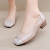 真皮女鞋复古文艺圆头拼色浅口女单鞋25 春秋新款平底女四季瓢鞋