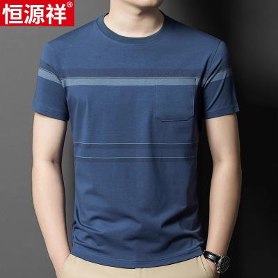 恒源祥短袖t恤男士中年圆领爸爸装夏装休闲半袖纯棉夏季上衣服薄