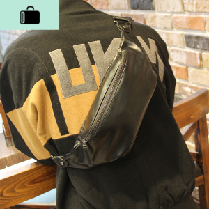 2020新款男士皮百搭胸包腰包简约轻便小背包男包单肩斜挎包潮牌NEW LAKE 黑色男士单肩包 黑色