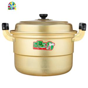 铝锅老式加厚传统铝蒸锅家用铝制汤锅双耳烧水锅钢筋锑锅大吕锅 FENGHOU 30cm单层黄铝锅