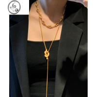 JiMi欧美ins不掉色项链女长款轻奢小众设计感气质独特哑光金色毛衣链