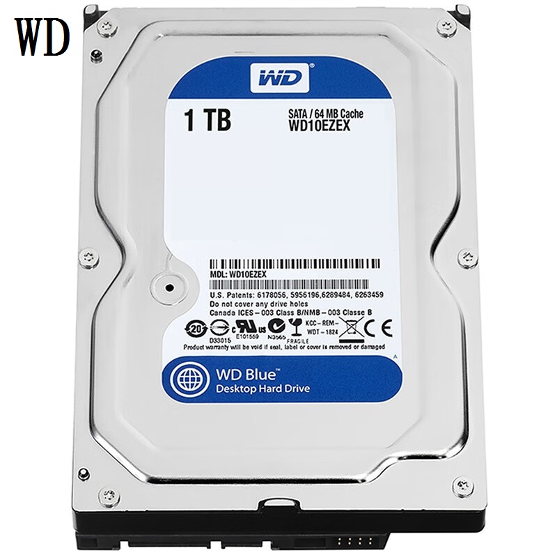 西部数据 台式机机械硬盘 WD Blue 西数蓝盘 1TB CMR垂直 7200转 64MB SATA WD10EZEX