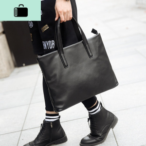 简约百搭男士手提包 横款公文包 电脑包新款商务休闲男包出差包男NEW LAKE 黑色 黑色