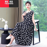 YIBUSHENG2024新款女士棉绸连衣裙季加肥加大码女装时尚宽松大摆妈妈长裙