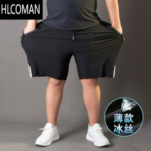 HLCOMAN大码弹力冰丝短裤男夏季薄款速干加肥加大宽松裤子胖子运动五分裤