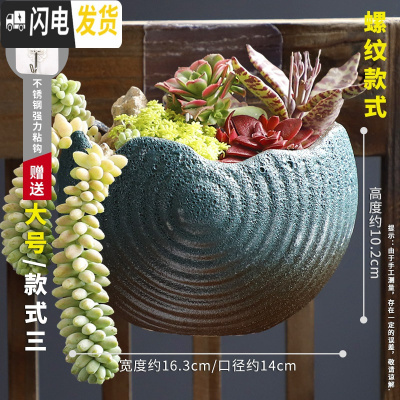 三维工匠挂墙花盆壁挂陶瓷欧式创意阳台多肉垂吊田园盆绿萝悬挂式装饰花器 螺纹大号-款式3 中等花盆容器