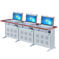 指臣翻转电脑桌三人位台