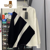 YANXU新款潮牌拼色黑白圆领卫衣男士网红春装休闲长袖打底衫上衣