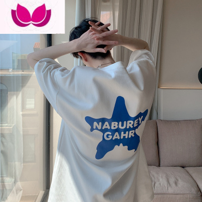 七斓圆领短袖t恤男夏季美式潮牌印花青少年宽松休闲学生五分袖体恤衫