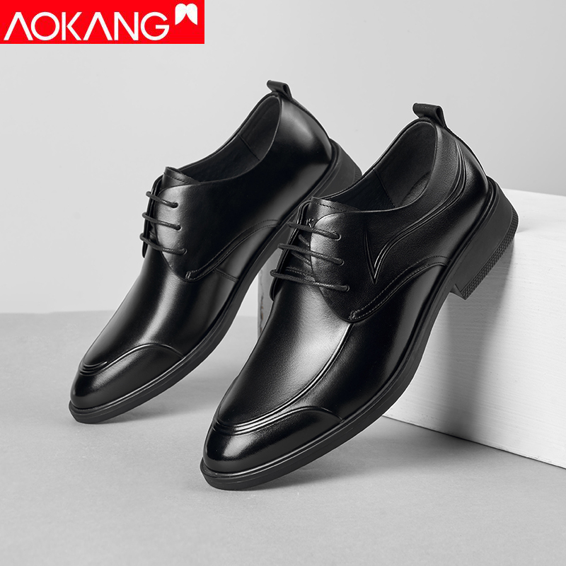 奥康皮鞋男牛皮商务正装皮鞋系带低帮英伦透气圆头男鞋