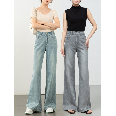 夏季新款多色弹力微喇牛仔裤女宽松高腰显瘦拖地喇叭裤