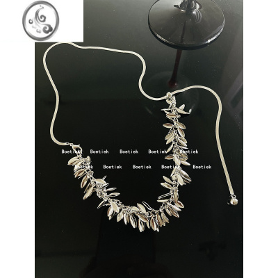 JiMi网红同款麦穗亮片可抽拉项链女INS轻奢银色原创设计感气质锁骨链