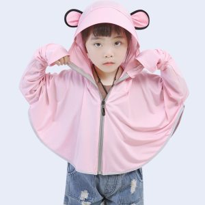 儿童不防晒衣冰丝夏季不防紫外线女孩男孩透气连帽防晒服皮肤衣升