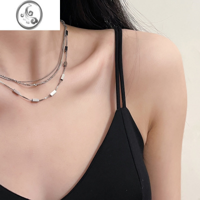 JiMi十里间[多层项链]百搭甜酷少女钛钢可调节冷感金属错层锁骨链