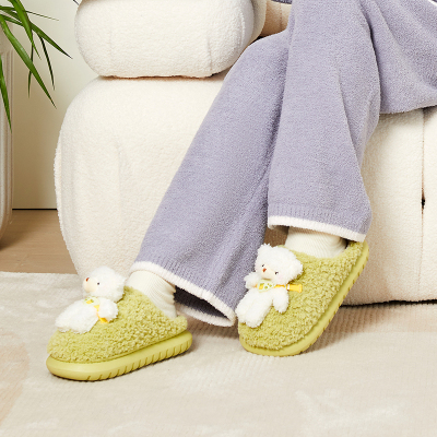 达拉熊可拆卸小熊男士棉拖鞋室内可爱毛毛绒厚底保暖加绒居家用女秋冬季