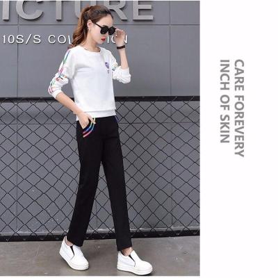 珂卡慕(KEKAMU)运动套装女2021薄款卫衣女套头时尚休闲跑步服两件套白色M