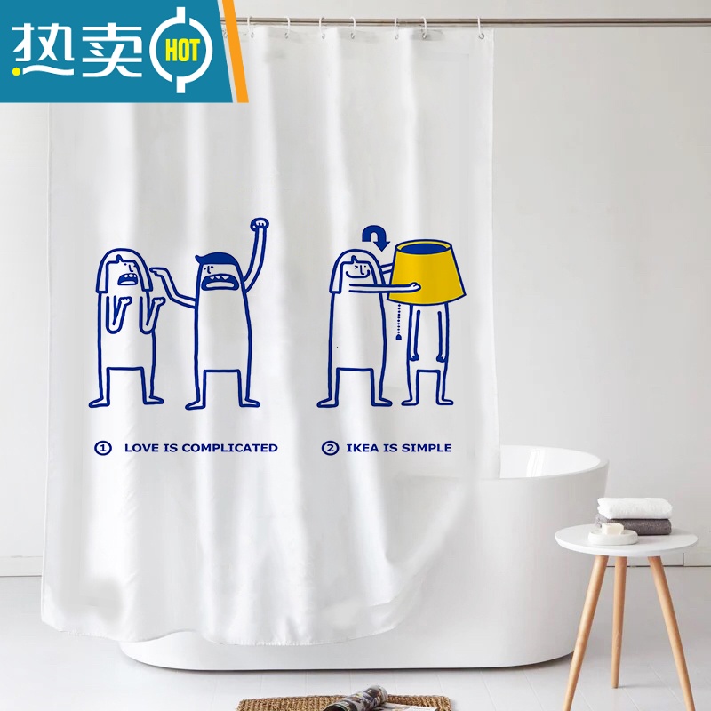 敬平ins北欧可爱简约卡通浴帘免打孔套装防水加厚遮光浴室挂帘