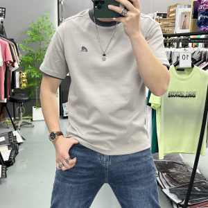 夏季青年款刺绣字母撞色圆领短袖T恤潮流简约气质情侣款宽松上衣