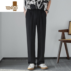 YANXU冰丝裤子男款夏天宽松垂感抽绳男裤薄款休闲裤男士轻熟风阔腿长裤