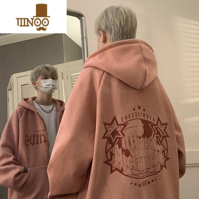 YANXU绒连帽开衫卫衣男2023秋季新款潮流感宽松hiphop情侣外套