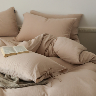 简约风双层纱皱皱纱床上三四件套 纯色柔软床单被套床品套件