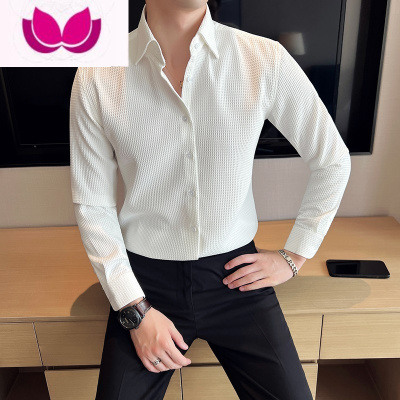七斓男士衬衫长袖高级感新款华夫格高端时尚法式商务衬衣男装