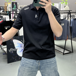 夏季新款男短袖T恤中青年时尚纯色字母翻领POLO衫休闲半袖打底衫