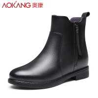 奥康女鞋马丁靴女英伦复古粗跟女士切尔西加绒保暖冬季休闲短靴女