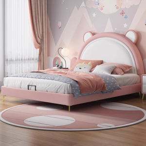 儿童床女孩公主床现代简约卡通小熊床小户型主卧室皮床男孩单人床 单床【多色可选拍下备注】 1200mm*2000mm框架结构