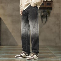 潮牌牛仔长裤男美式渐变水洗做旧裤宽松直筒垂感裤工厂直供男装
