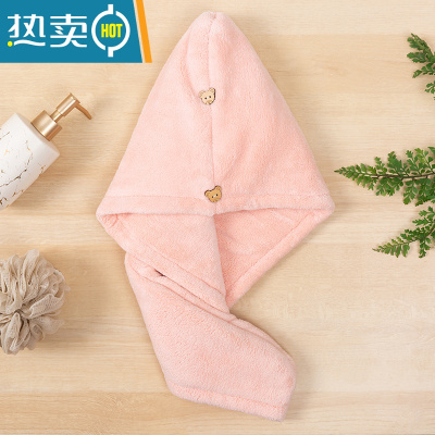 敬平双层干发帽加厚强吸水儿童擦头毛巾浴帽洗头发速干包头女帽 双层(1条)粉色