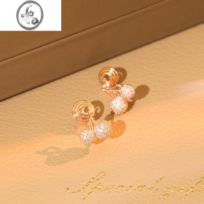 JiMi玫瑰金耳钉银银小巧夏季樱桃耳环女蚊香盘耳夹无耳洞2022新款耳饰