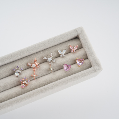 韩国精致耳环蝴蝶爱心天使星星耳骨耳钉螺丝圆球堵拧的送女朋友老婆情人节七夕生日礼物