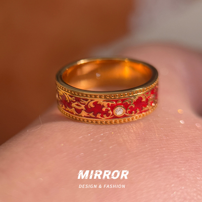 925纯银楼兰若梦红色滴油花纹戒指女指环尾戒创意潮约4g BCJ3269送女朋友老婆情人节七夕生日礼物