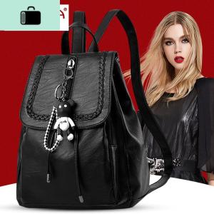 2020夏新款背包女士双肩包韩版潮时尚个性百搭软皮休闲简约妈咪包NEW LAKE 黑色-送公仔 黑色-送公仔