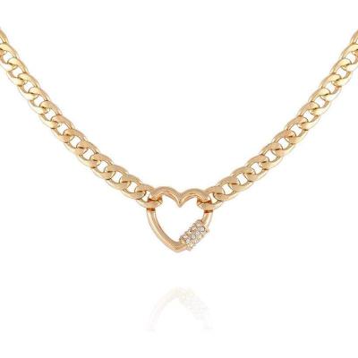 盖尔斯(GUESS)女士闪耀水钻心形吊坠金 tone 链条项链时尚百搭配饰