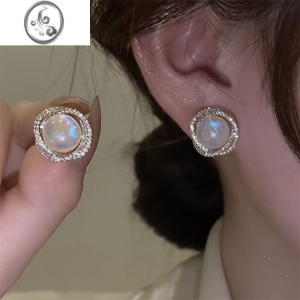 JiMi2023年新款潮小众设计感珍珠耳钉925银银针高级感镶钻人鱼珠耳环 925银针珍珠圈圈耳钉